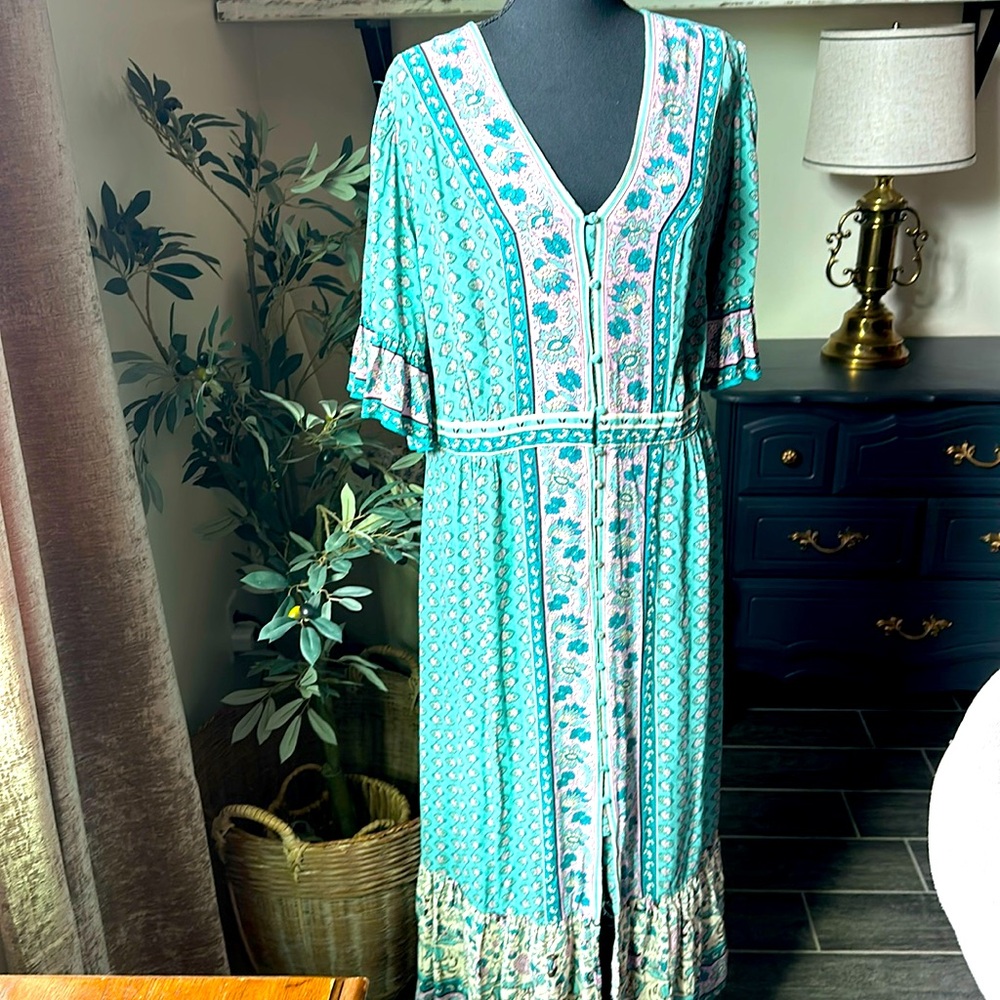 Monsoon Teal and Pink Maxi Dress